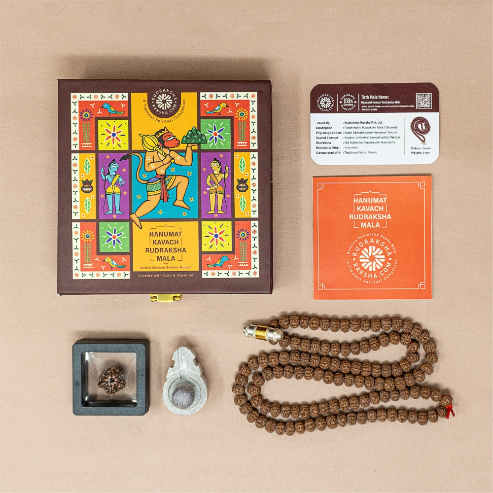 Hanumat Kavach Rudraksha Mala with Box Items