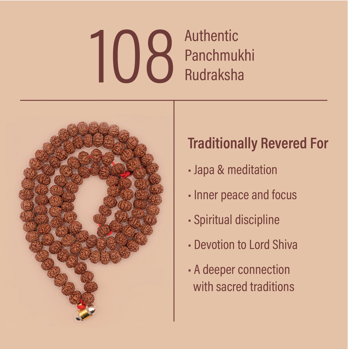 Kailash Kripa Panchmukhi Rudraksha Mala is traditionally revered for Japa, meditation, inner peace, and devotion to Shiva.