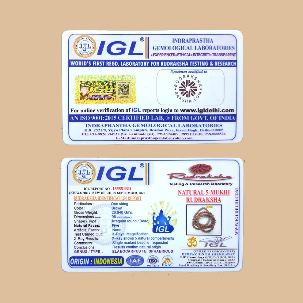 Kashi Vishwanath Bhasma Rudraksha Mala Lab Certificate