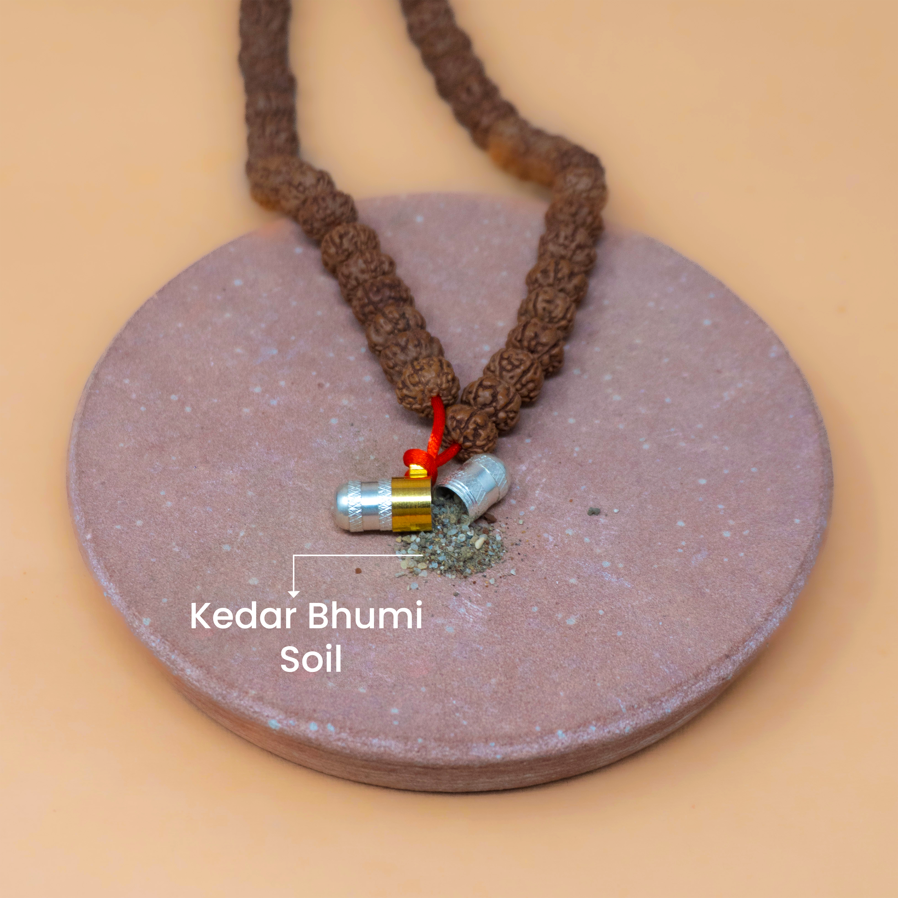 Kedar Bhumi Panchmukhi Rudraksha Mala amulet with Kedarnath soil