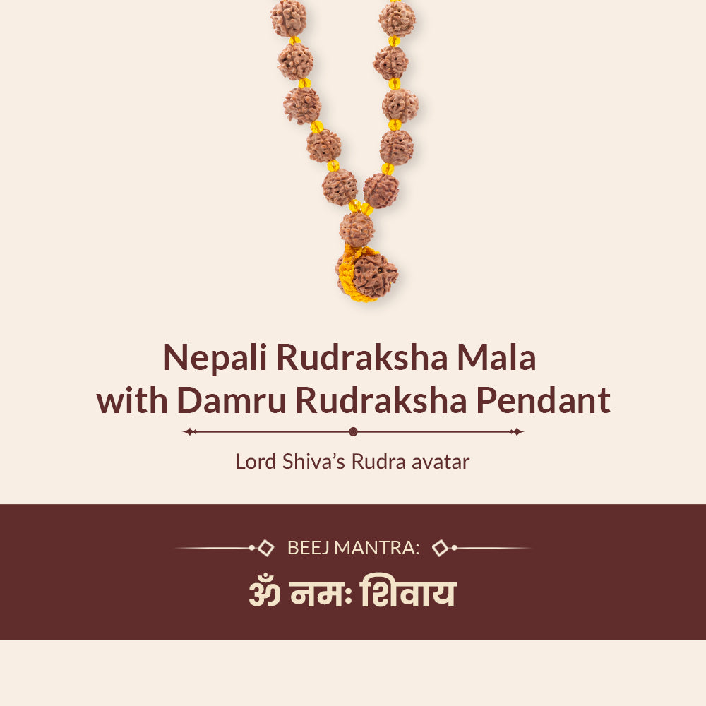 Nepali Rudraksha Mala With Damru Rudraksha Pendant