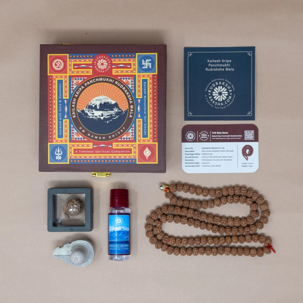 Kailash Kripa Panchmukhi Rudraksha Mala with Mansarovar Jal